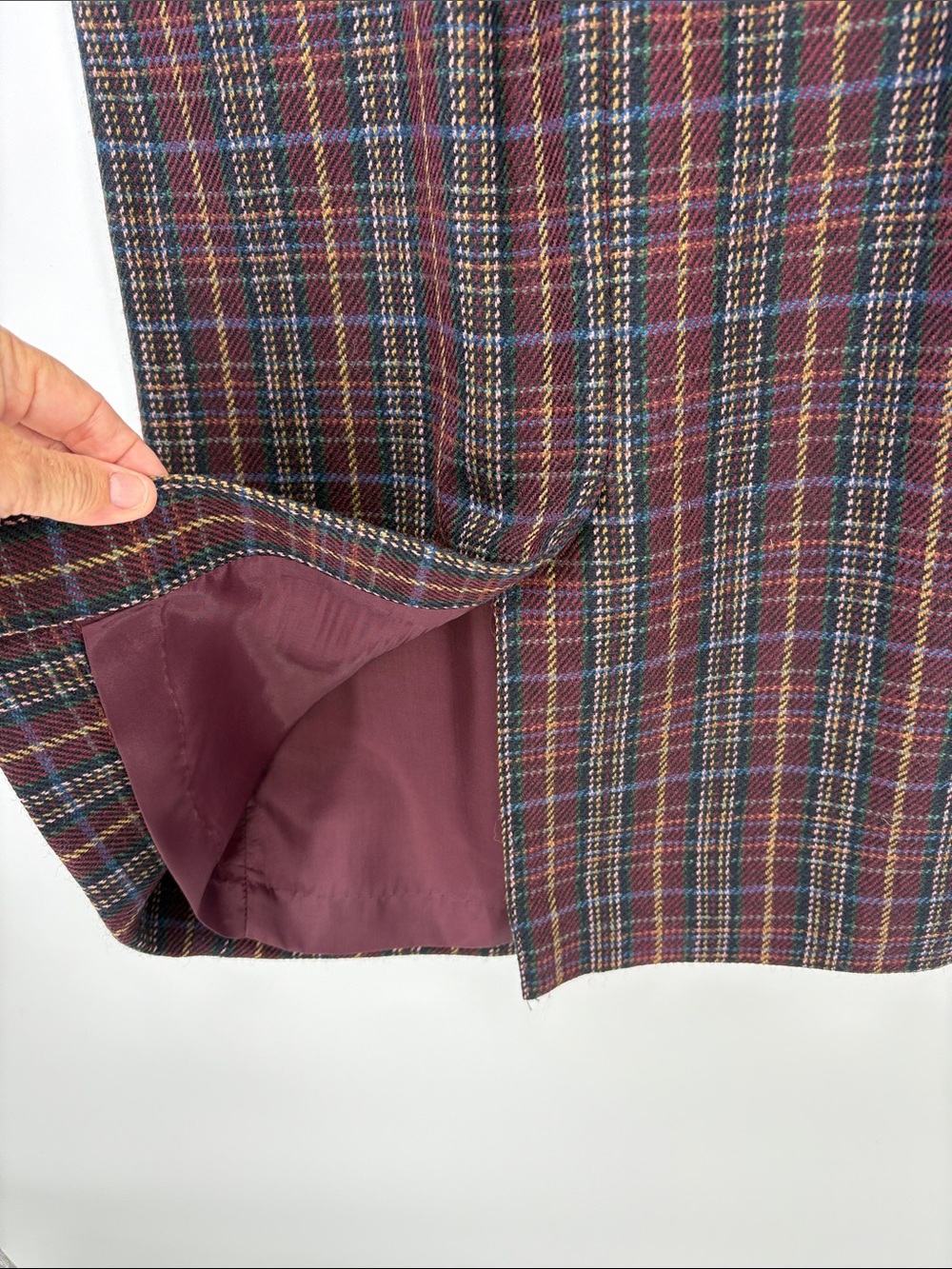 👑 nwt JG HookPlaid wool Midi Skirt in Burgundy Multi - Classic A-Line vintage - Picture 5 of 5